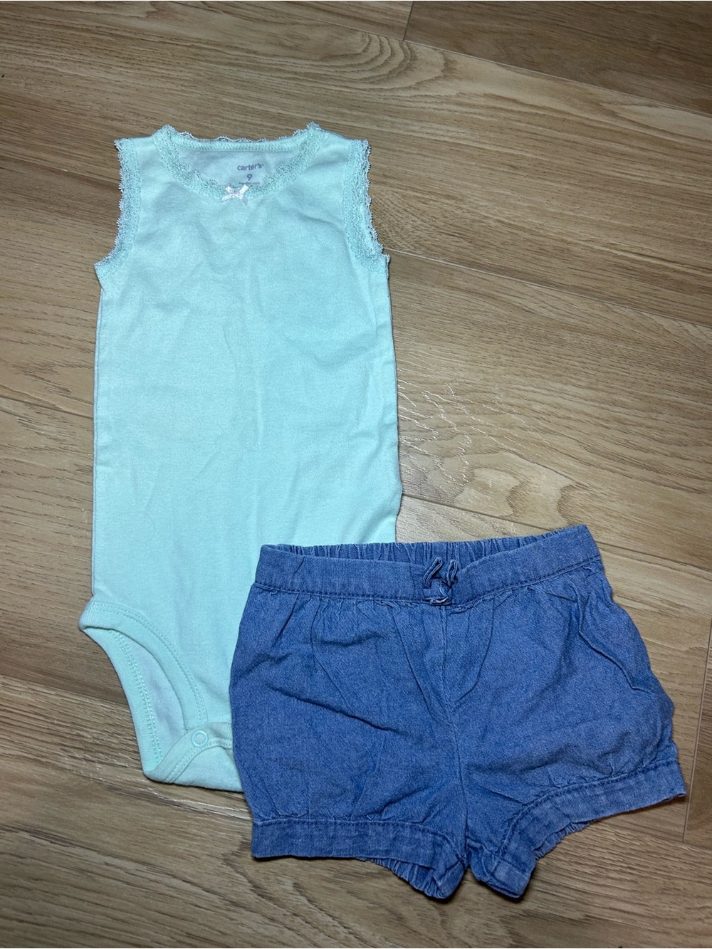 Carter's Mint Sleeveless Bodysuit with Chambray Blue Shorts